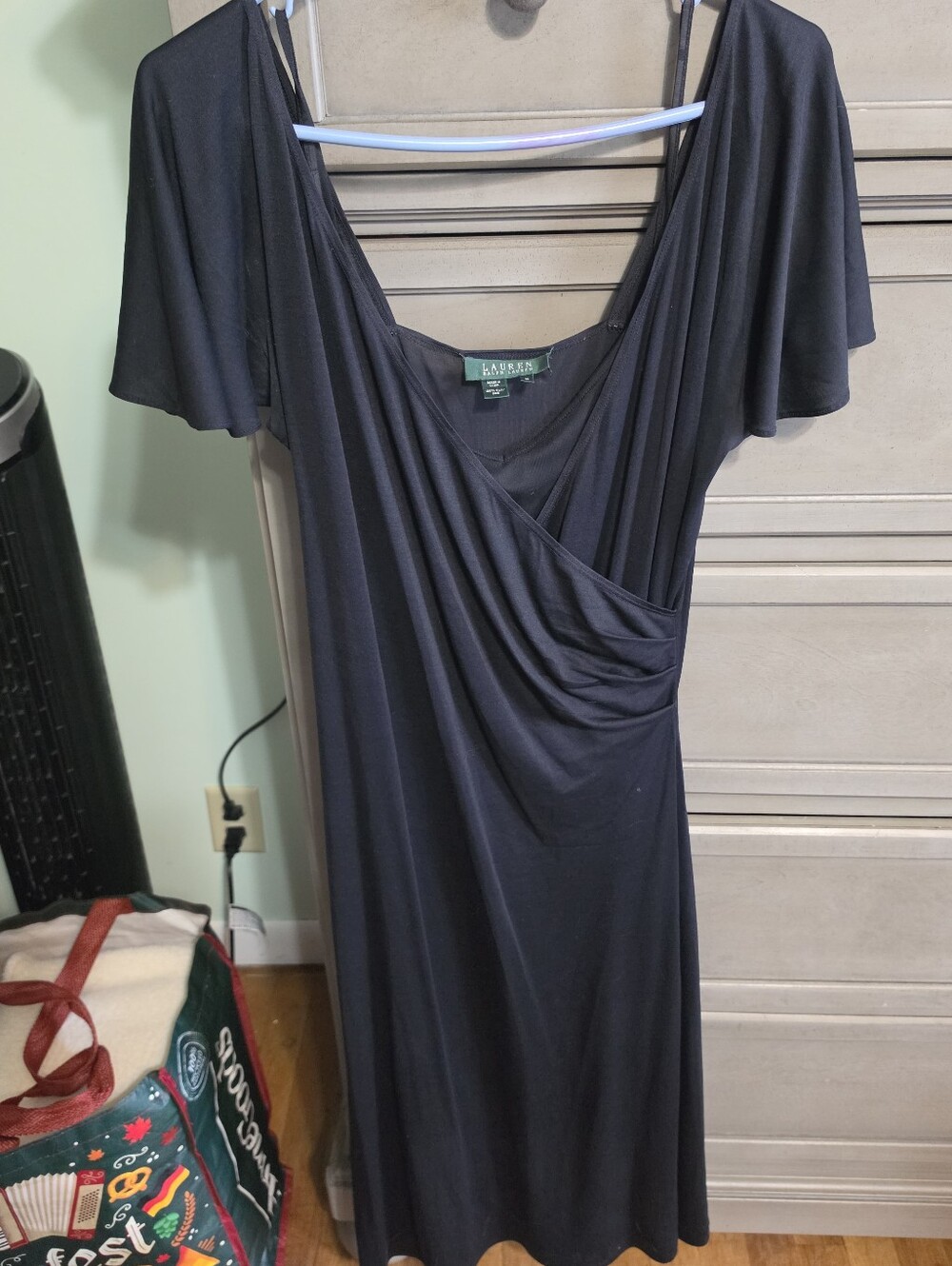 Ralph Lauren Black Draped Surplice Jersey Dress